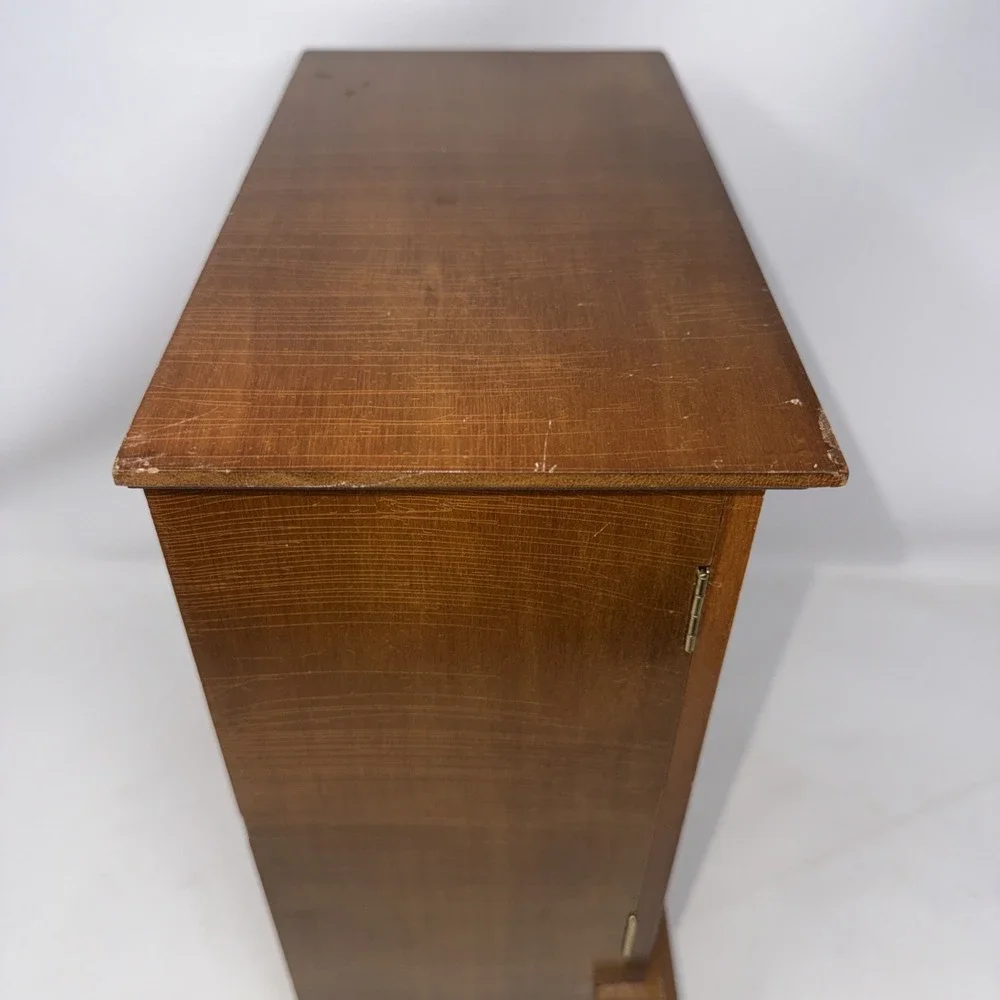 Vintage Wood 2 Door Jewelry Box Armoire Style Cabinet w Mirror Drawer Scuffs